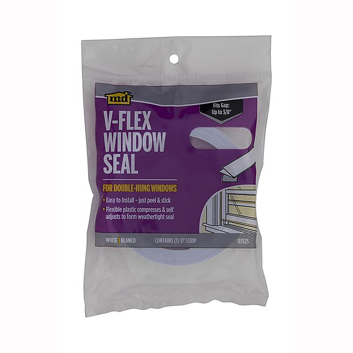 M-D 3525 White Plastic Weatherstrip For V Shaped, Doors and Windows 17 ft. L x 7/8 in.