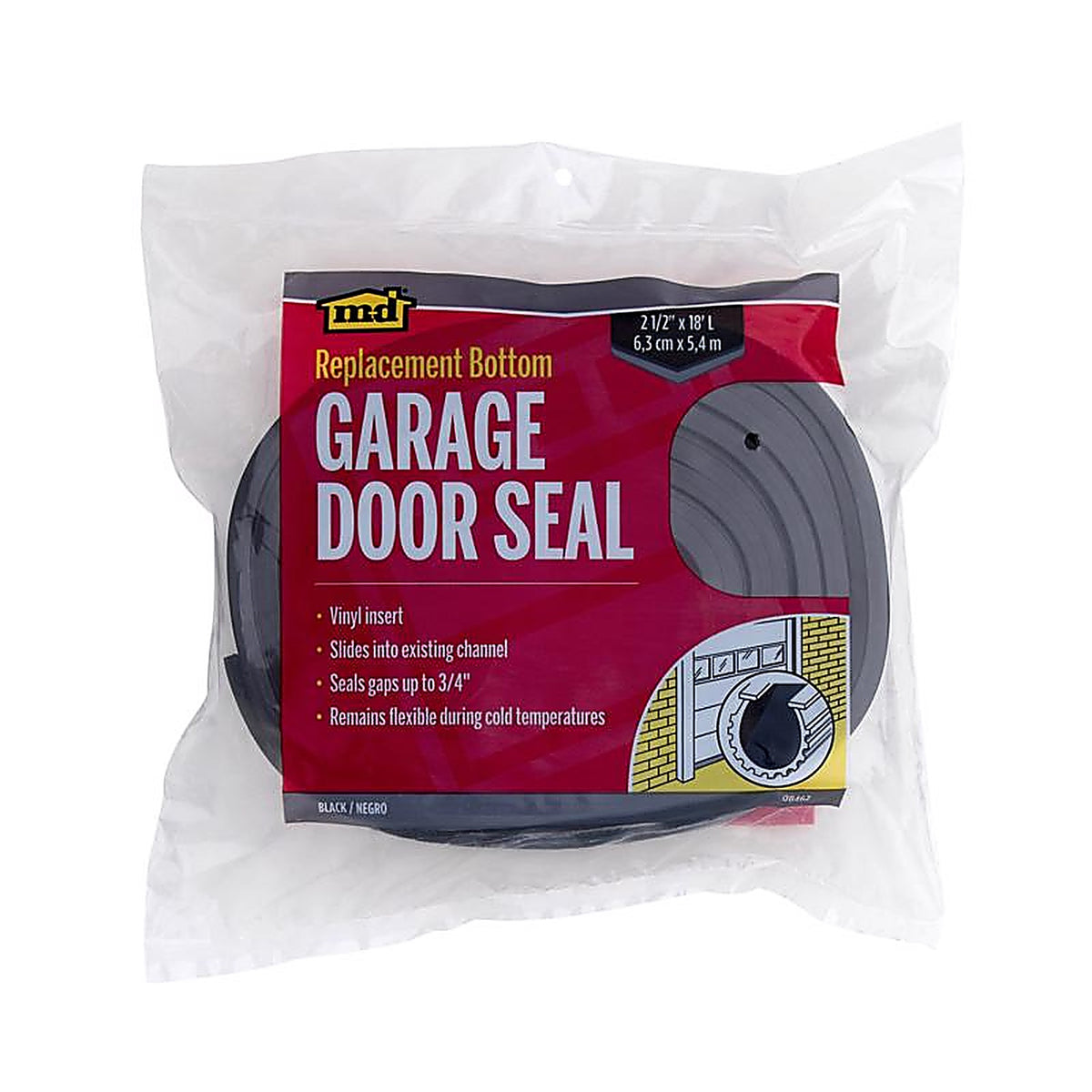 M-D 8462 Black Vinyl Replacement Bottom For Garage Doors, Garage Doors 18 ft. L x 2-5/8 in.