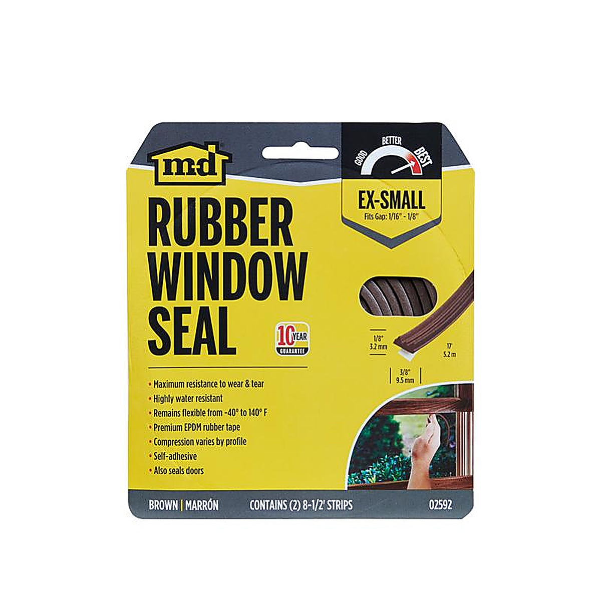 M-D 2592 Brown Rubber Weather Stripping Tape For Doors and Windows, Doors and Windows