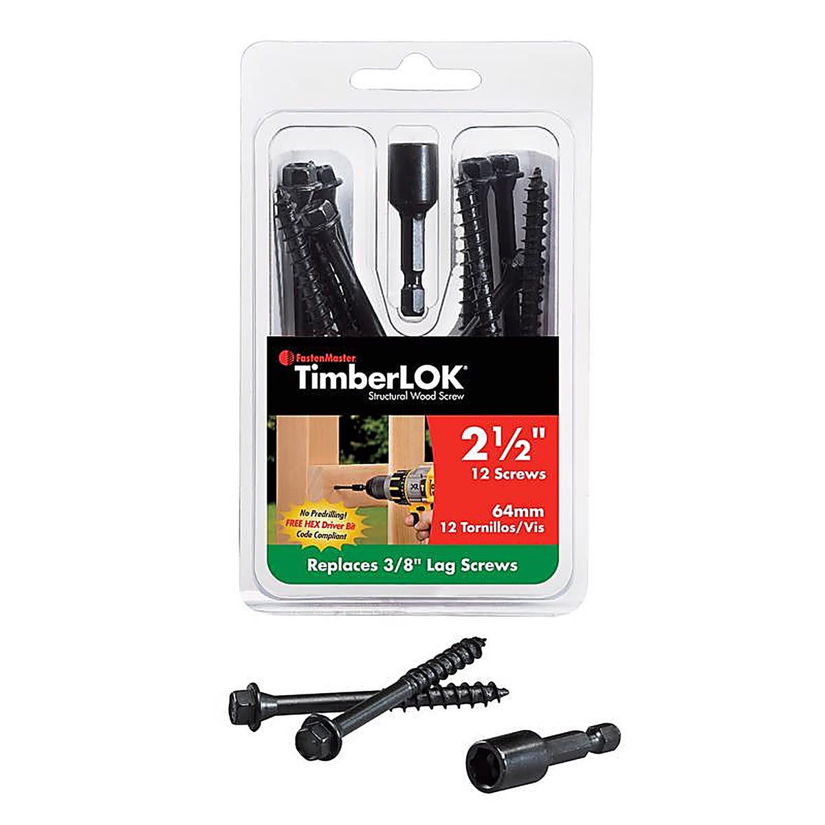 FastenMaster FMTLOK212-12 TimberLOK No. 10 x 2.5 in. L Hex Epoxy Wood Screws 12/Pack
