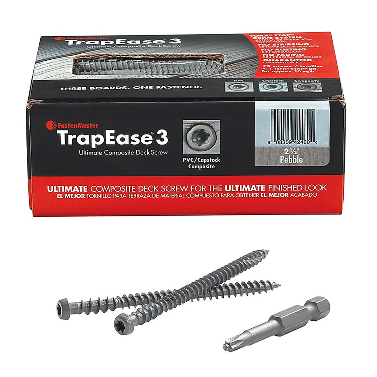 Fastenmaster - FMTR3-212-75SLP - Trapease No. 10 X 2-1/2 In. L Pebble Gray Torx Ttap Flat Head Composite Deck Screws 75