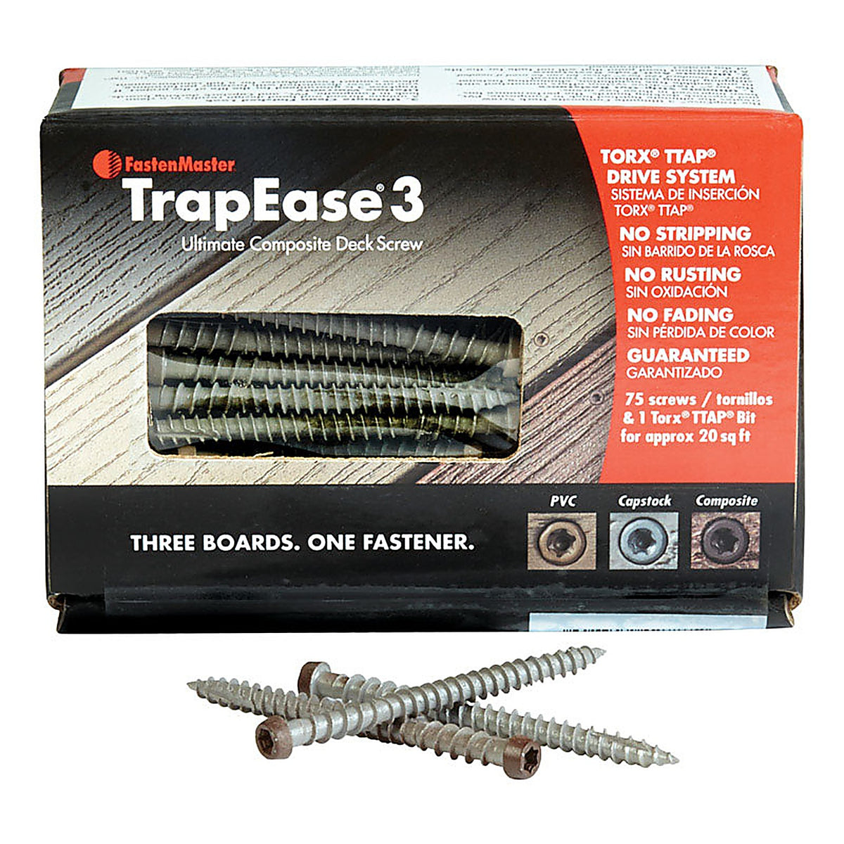FastenMaster FMTR321275SLMD TrapEase 3 No. 10 x 2-1/2 in. L Torx TTAP Flat Head Epoxy Composite Deck Screws 75 per box