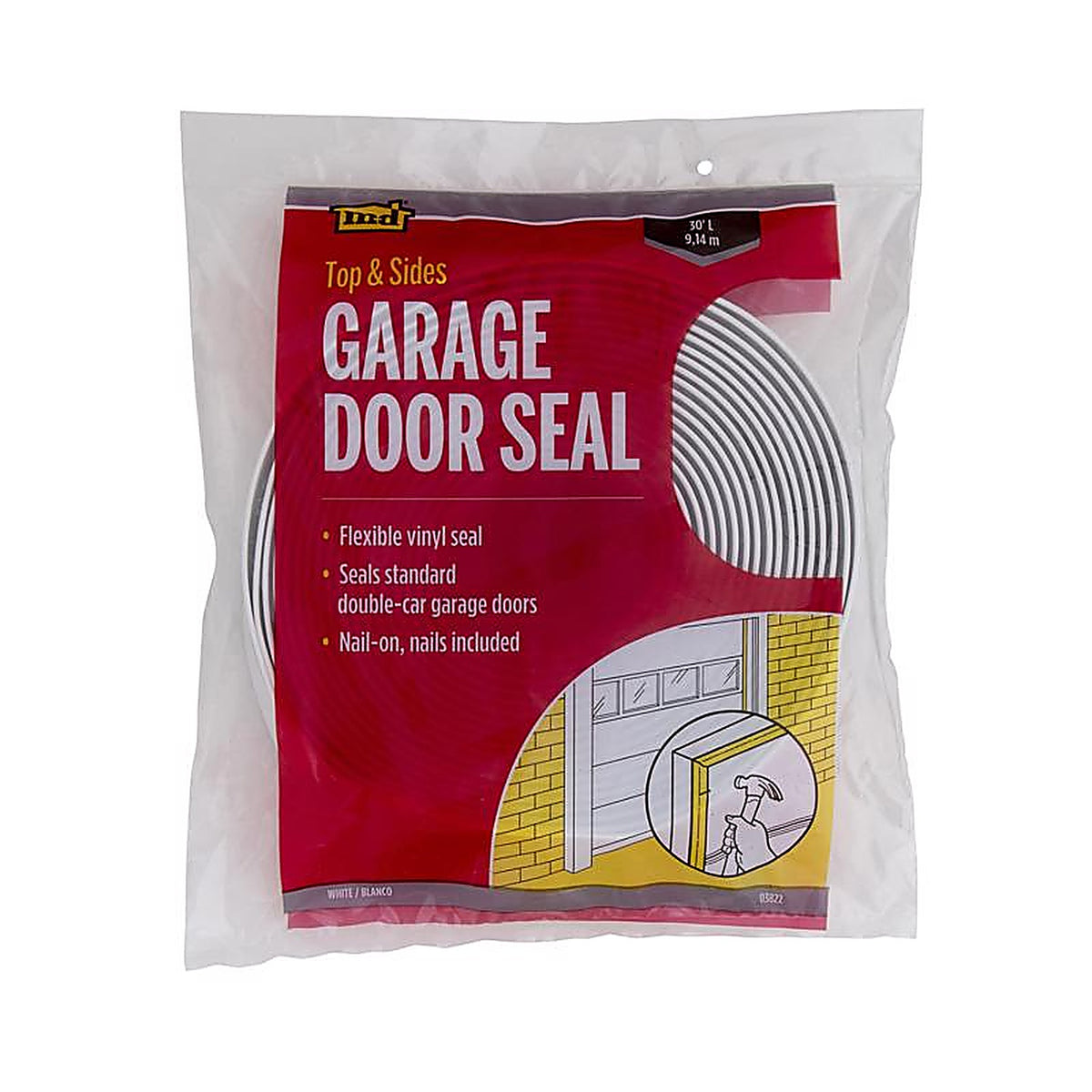 M-D 3822 White Vinyl Door Set Seal For Garage Doors, Garage Doors 30 ft. L x 1 in.