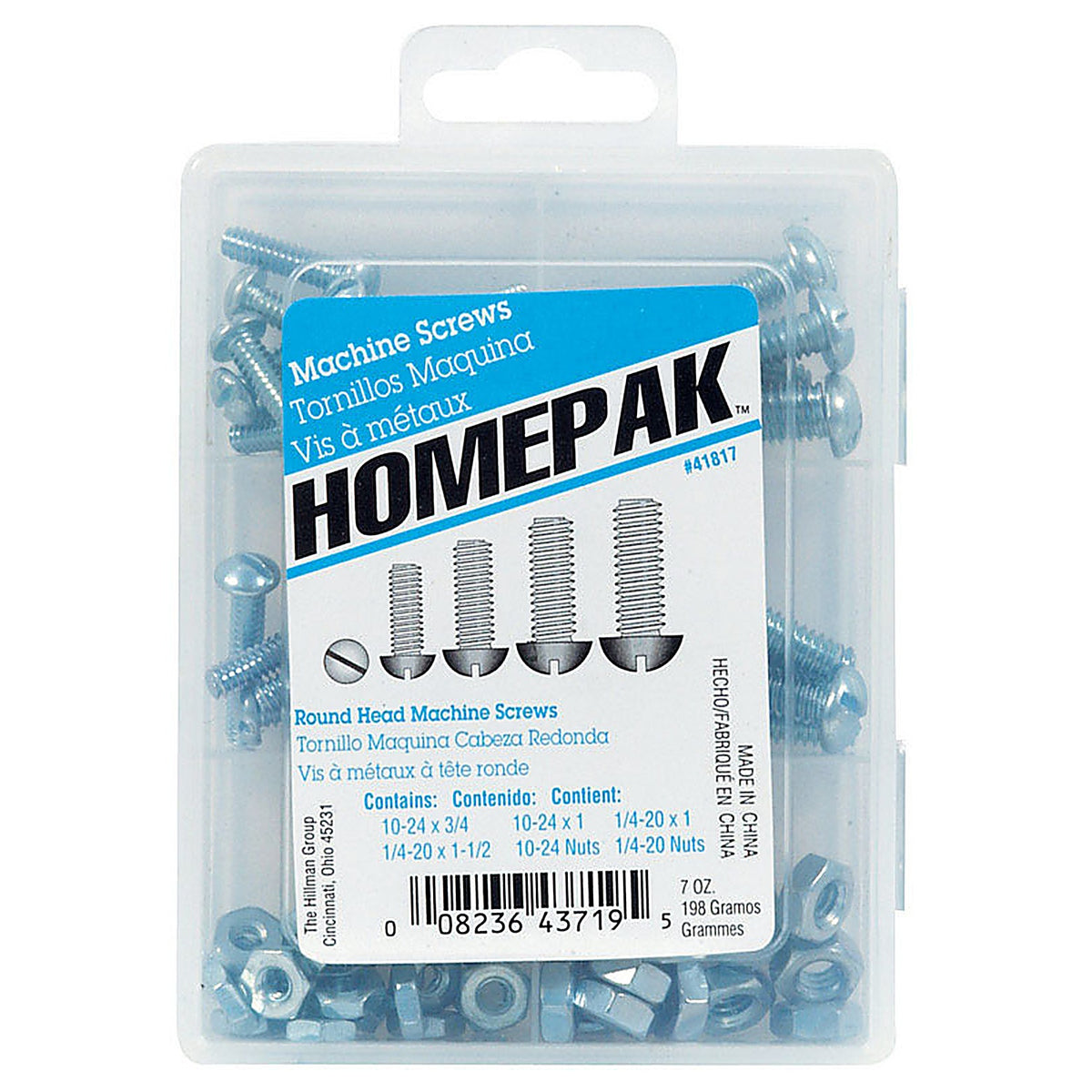 Homepak 41817 Assorted in. x 1 in. L Slotted Round Head Zinc-Plated Steel Machine Screw and Nut Assortment
