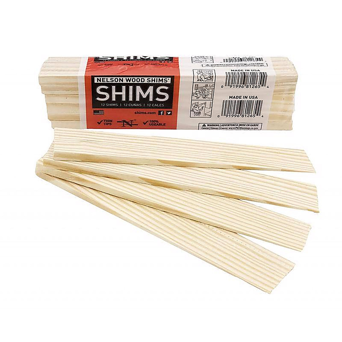 Nelson Wood Shims - PSH8/12/36/75 - 1.5 In. W X 8 In. L Wood Shim 12 Pack