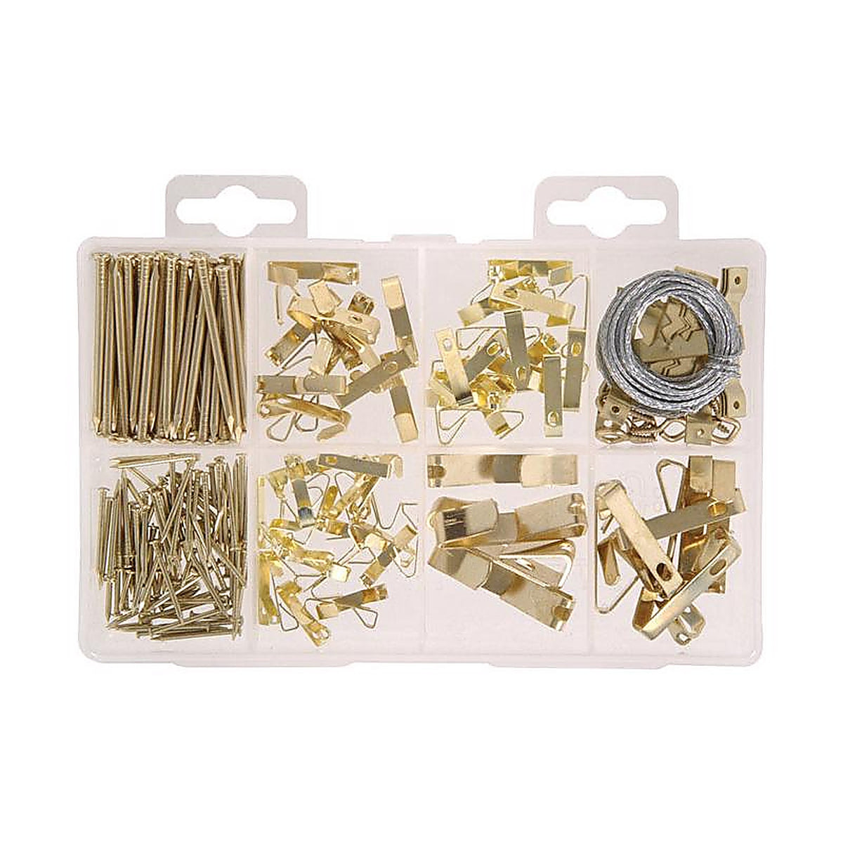 Hillman 130251 Brass-Plated Silver Assorted Picture Hanging Set 50 lb. 2/Pack