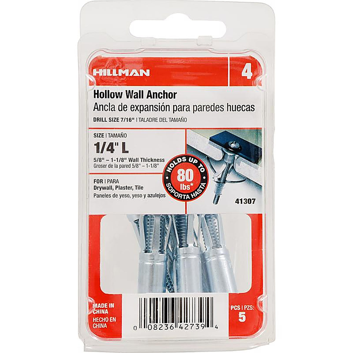 Hillman 41307 1/4 in. Dia. x 1-1/4 in. L Metal Pan Head Hollow Wall Anchors 5/Pack