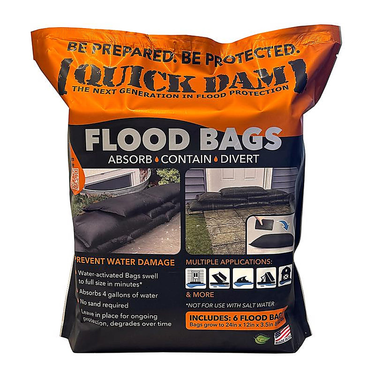 Quick Dam - QD1224-6ES - Flood Bags 3.5 In. H X 12 In. W X 24 In. L Sandless Sandbags 6 Pack