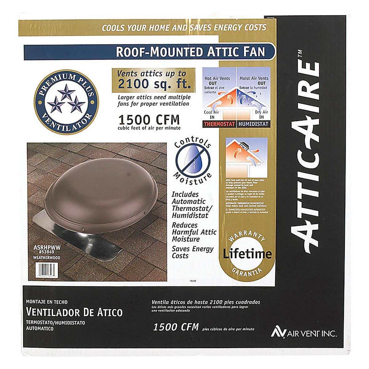 Air Vent 53849 26.2 in. H x 25.5 in. W x 9 in. L x 14 in. Dia. Brown Brown Steel Power Roof Ventilator