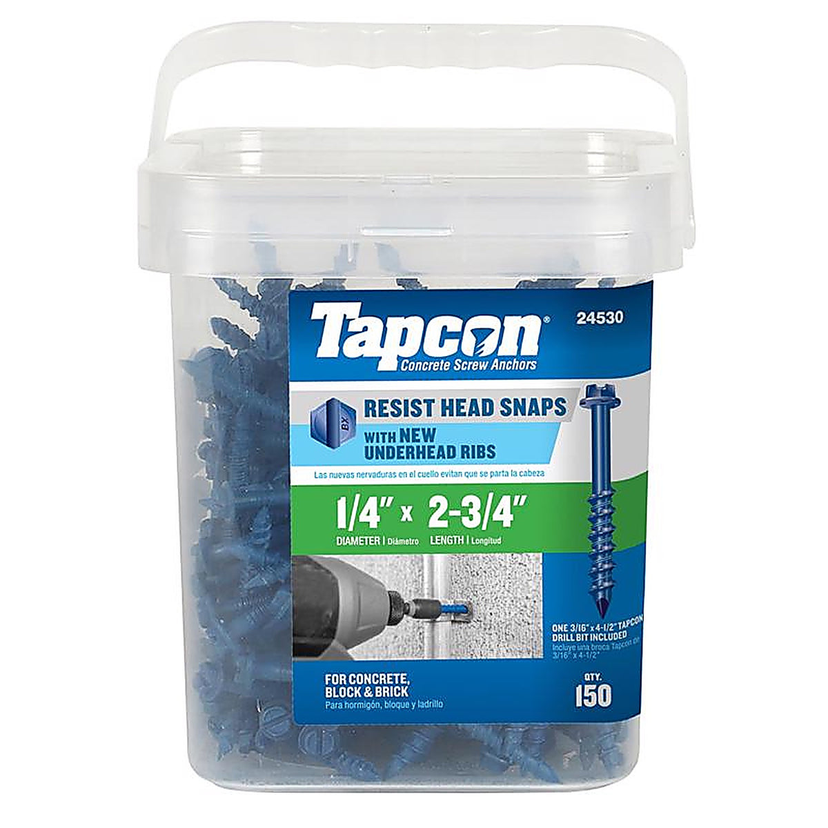Tapcon 24530 1/4 in. Dia. x 2-3/4 in. L Steel Hex Head Concrete Screw Anchor 150/Pack