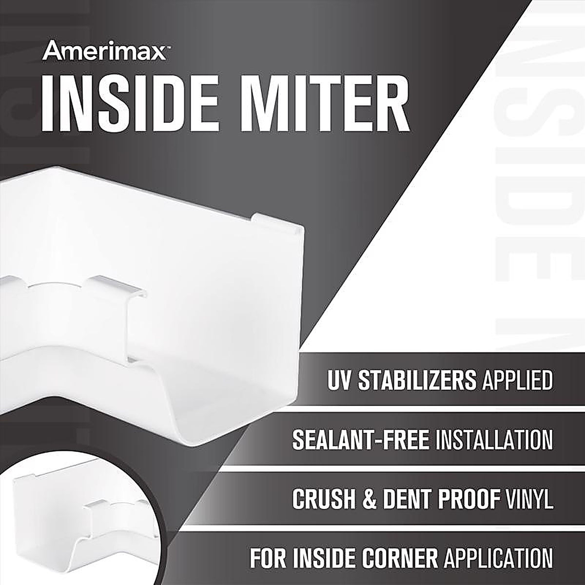 Amerimax - M0504HP - 5 In. W X 6.25 In. L White Vinyl K Inside Miter
