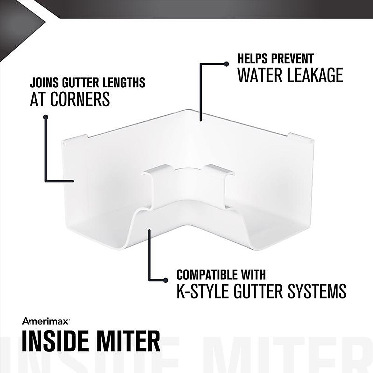 Amerimax - M0504HP - 5 In. W X 6.25 In. L White Vinyl K Inside Miter