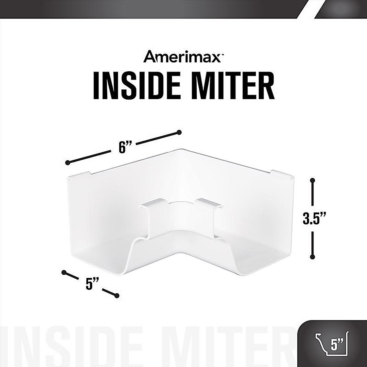 Amerimax - M0504HP - 5 In. W X 6.25 In. L White Vinyl K Inside Miter