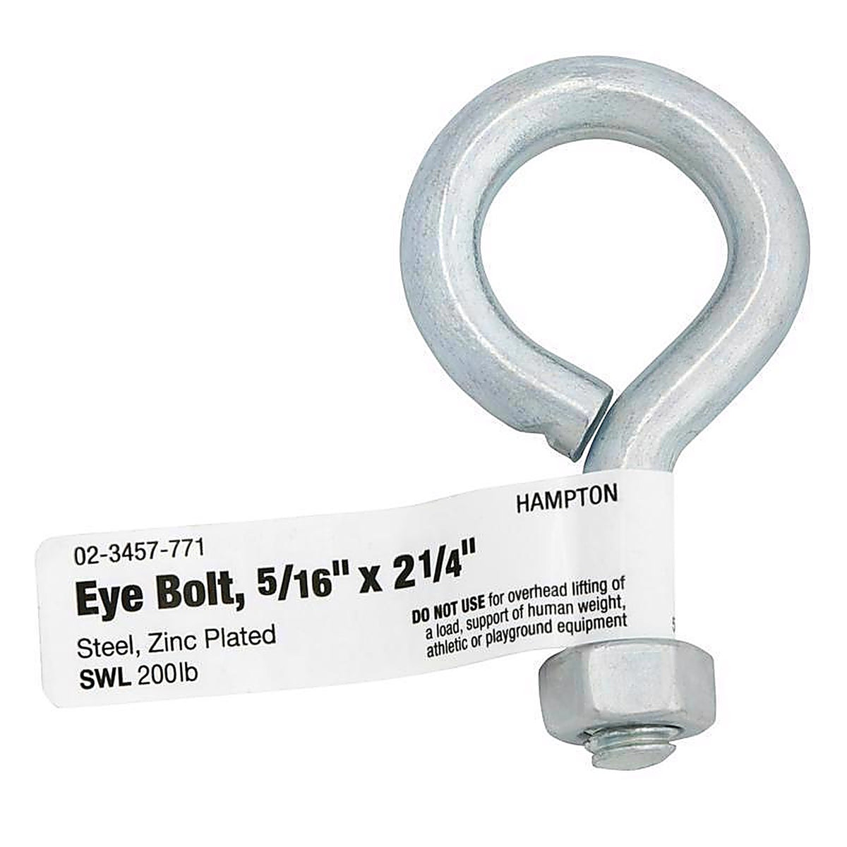 Hampton 02-3457-771 5/16 in. x 2-1/4 in. L Zinc-Plated Steel Eyebolt Nut Included