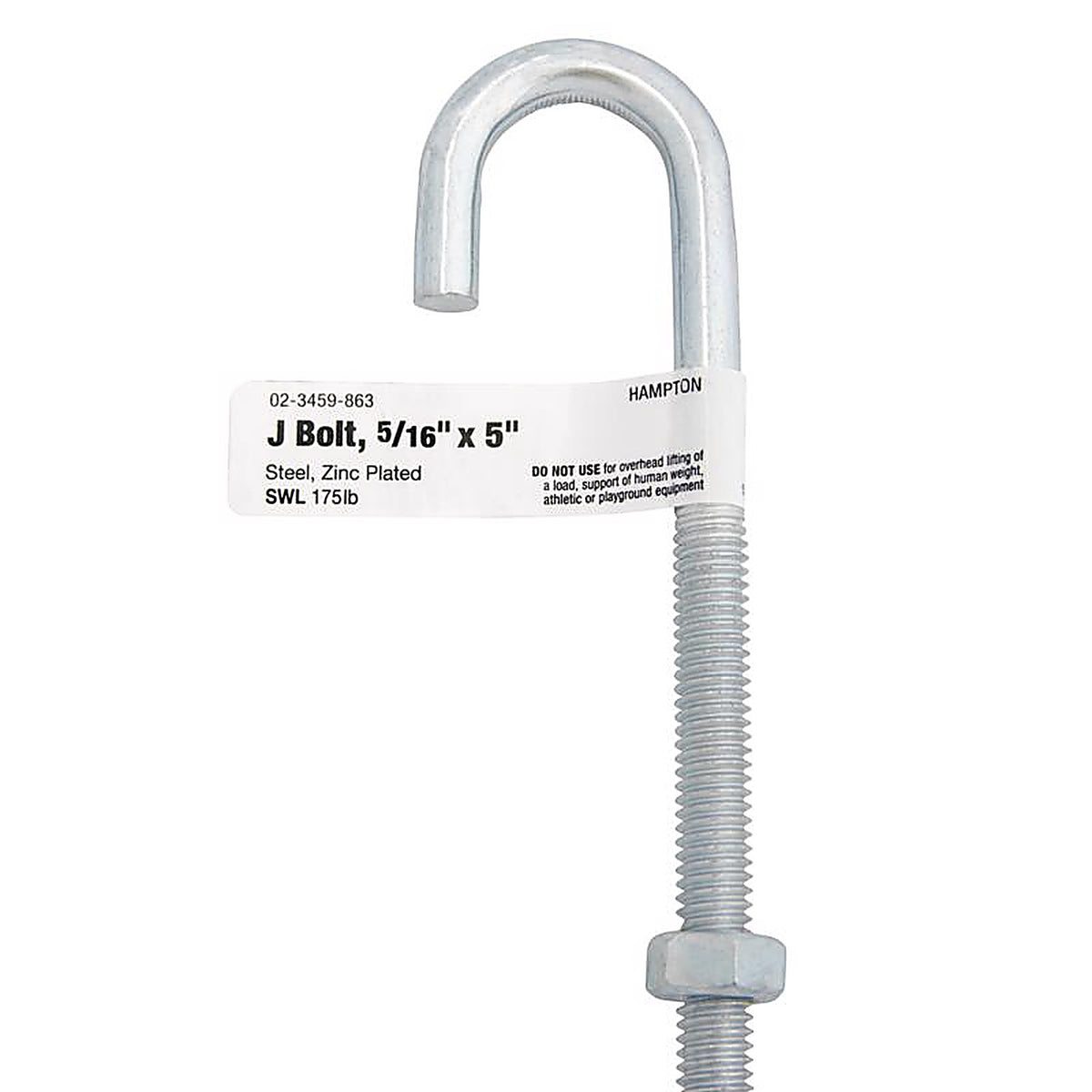 Hampton 02-3459-863 Medium Zinc-Plated Silver Zinc 1.1875 in. L J-Bolt 150 lb. 1/Pack