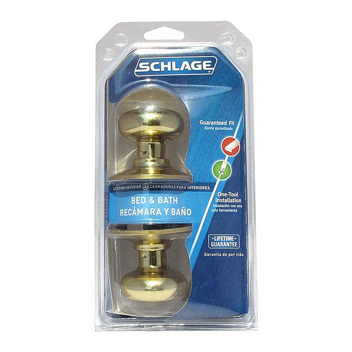 Schlage F40VPLY605 Plymouth Bright Brass Privacy Lockset ANSI Grade 2 1-3/4 in.