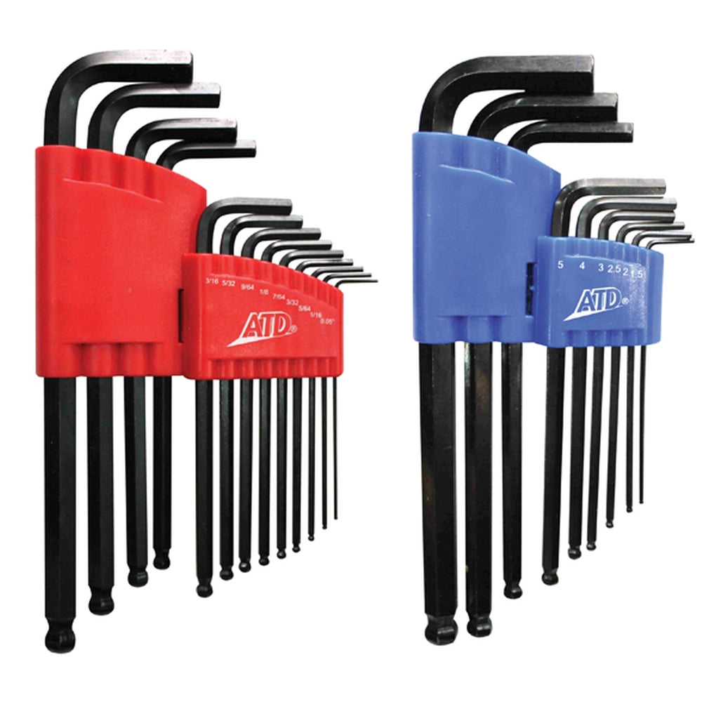 ATD 580 SAE Metric Long Arm Ball End Hex Key Set, 22pc