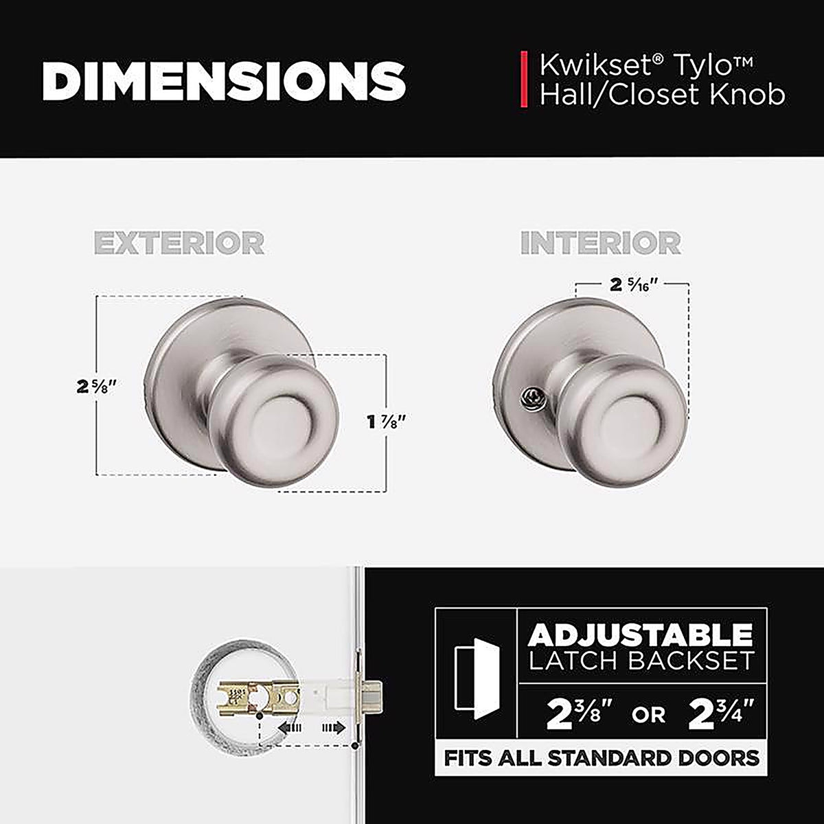 Kwikset 92001-508 Tylo Satin Nickel Steel Passage Door Knob 3 Right or Left Handed
