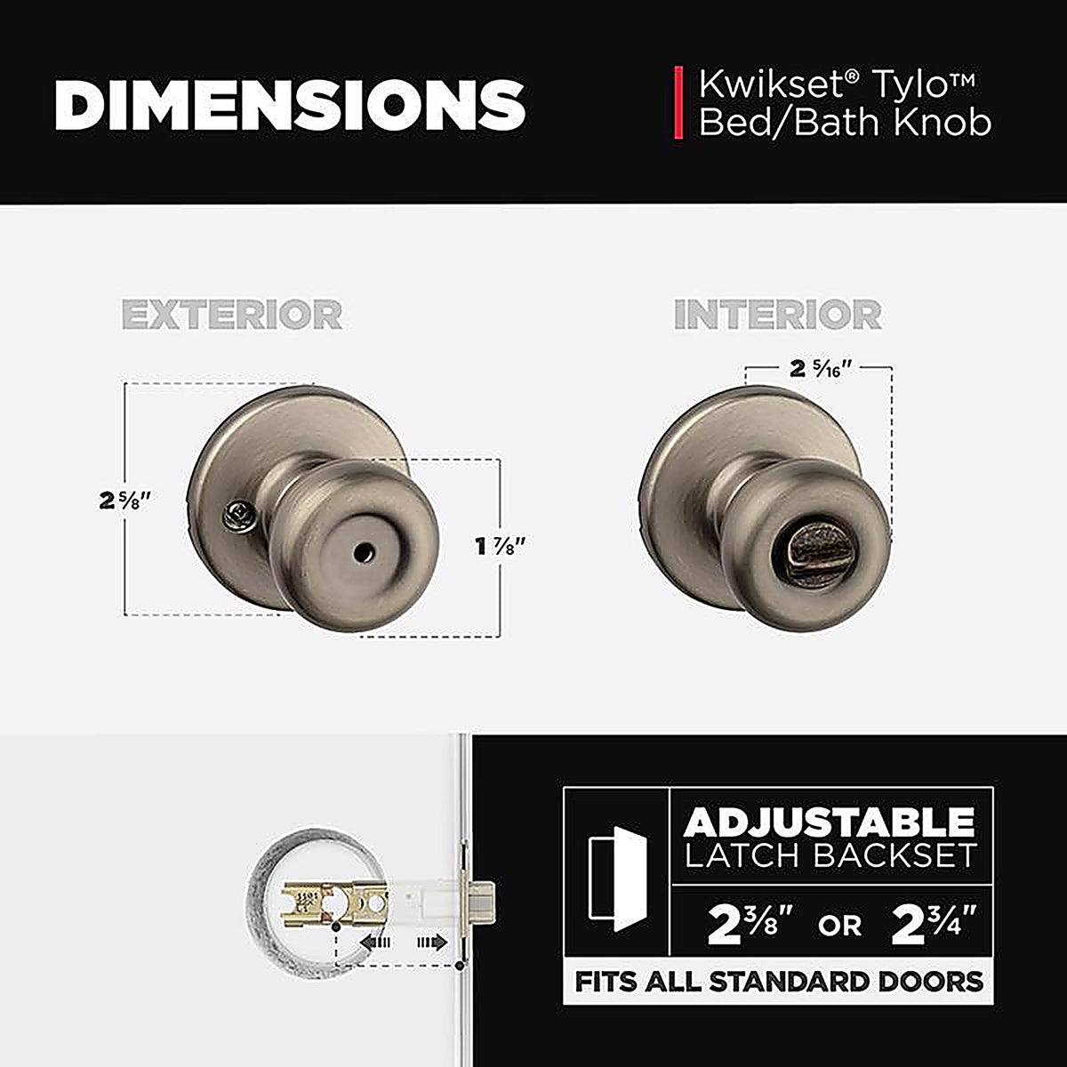 Kwikset 93001-869 Tylo Antique Brass Steel Privacy Knob 3 Right or Left Handed