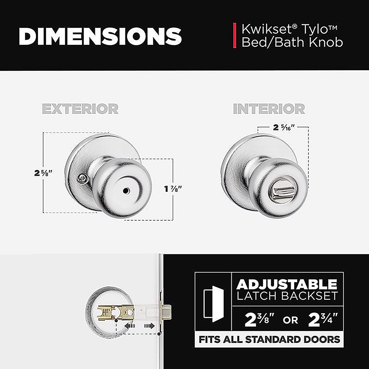 Kwikset 93001-871 Tylo Satin Chrome Steel Privacy Knob 3 Right or Left Handed