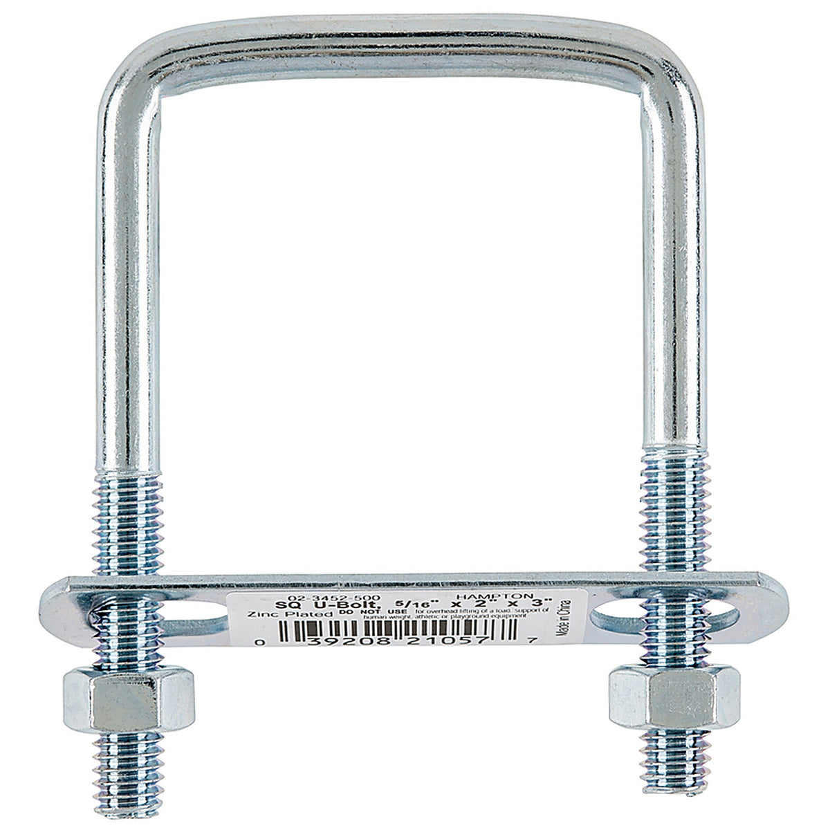 Hampton 02-3452-500 5/16 in. x 2 in. W x 3 in. L Coarse Zinc-Plated Steel Square Bend U Bolt