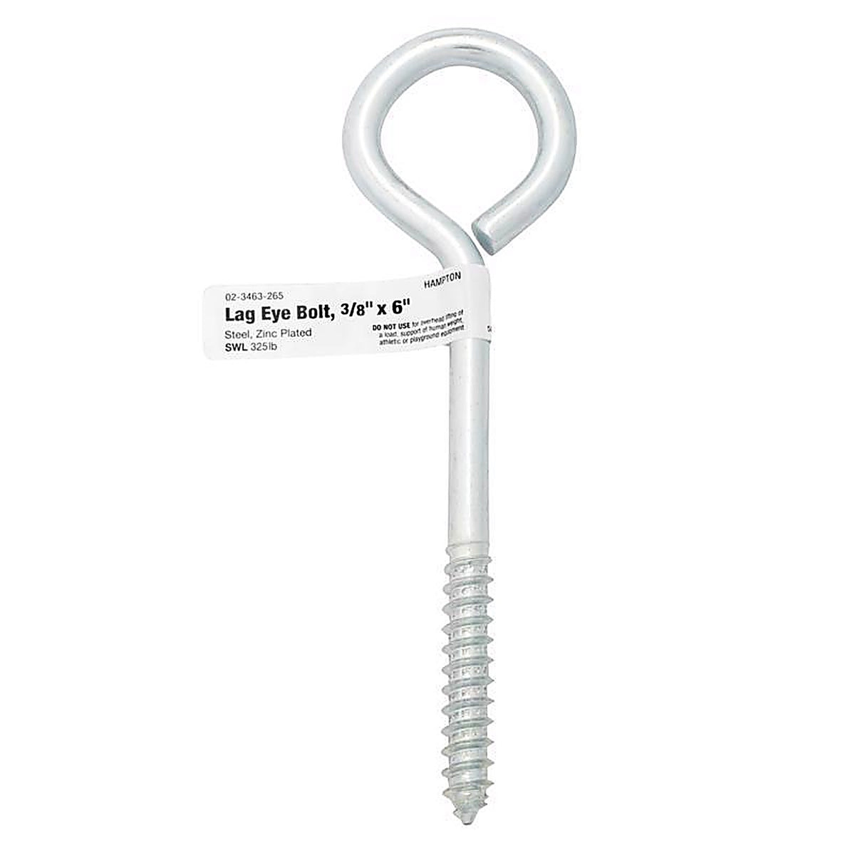 Hampton 02-3463-265 3/8 in. x 6 in. L Zinc-Plated Steel Lag Thread Eyebolt