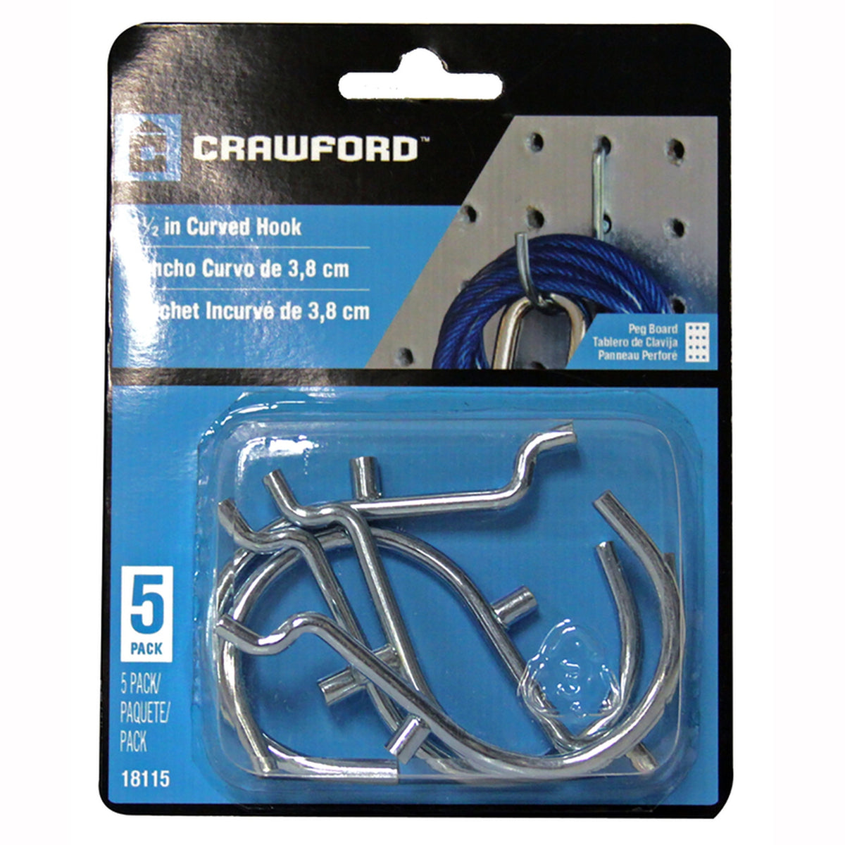 Crawford 18115 Zinc Plated Silver Steel 1.5 in. Peg Hooks 5/Pack