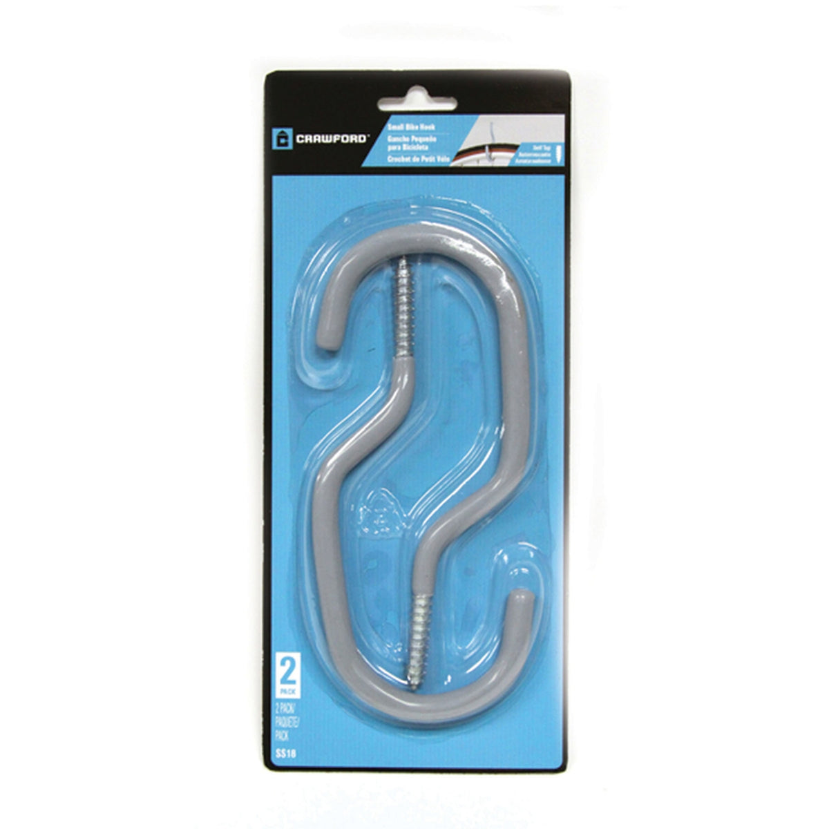 Crawford SS18 5.9 in. L Vinyl Coated Gray Steel Medium Storage Hook 13 lb. capacity 2/Pack