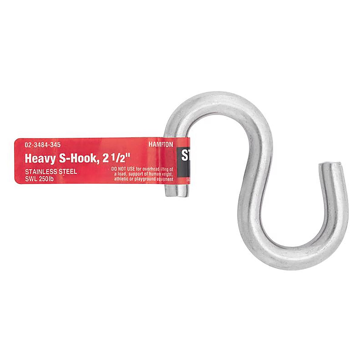 Hampton 02-3484-345 Small Steel 2.5 in. L S-Hook 250 lb. 1/Pack