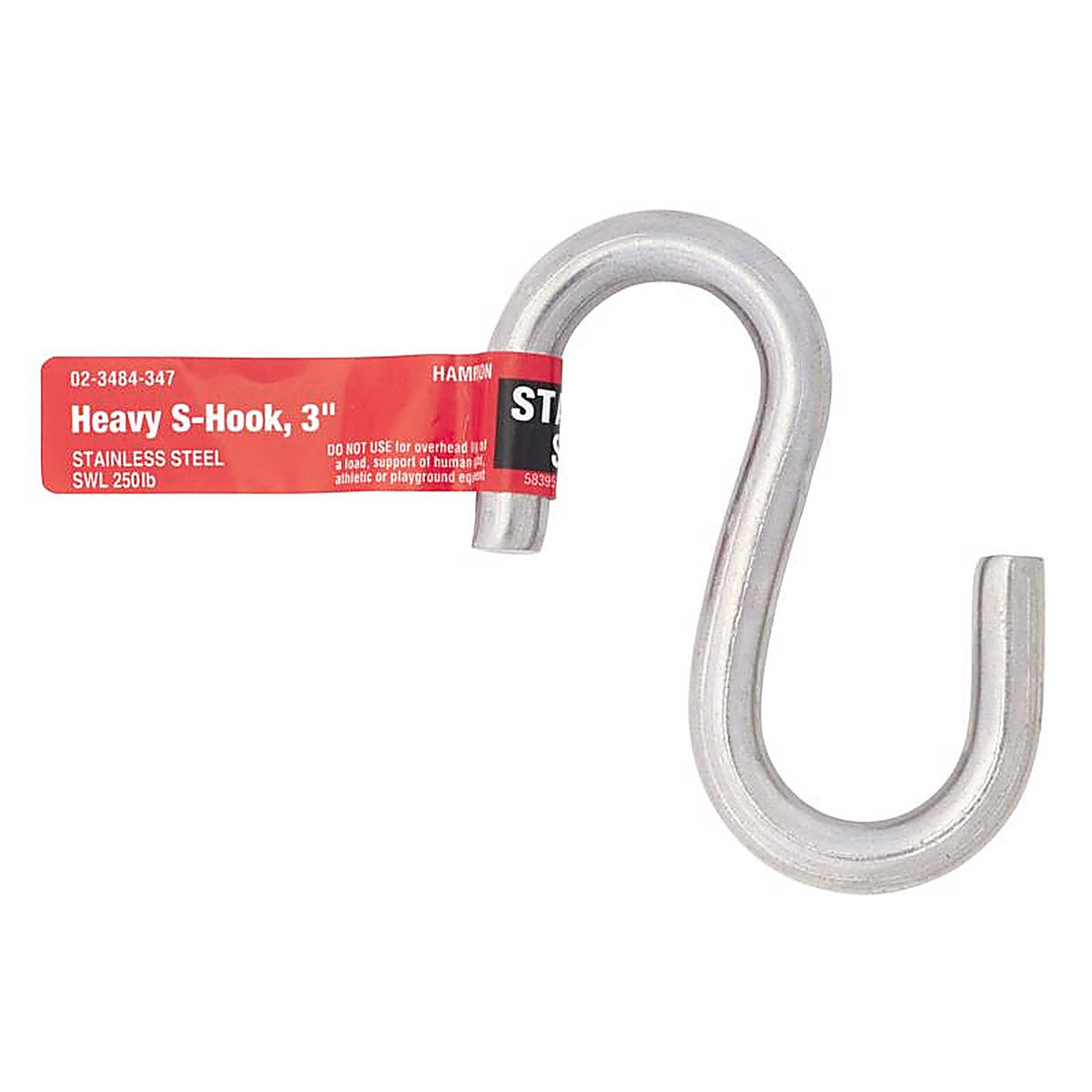 Hampton 02-3484-347 Small Stainless Steel 3 in. L S-Hook 250 lb. 1/Pack