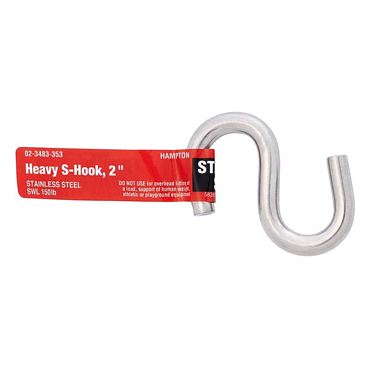 Hampton 02-3483-353 Medium Stainless Steel 2.125 in. L S-Hook 55 lb. 1/Pack