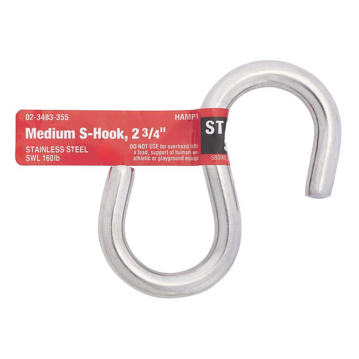 Hampton 02-3483-355 Medium Steel 2.75 in. L S-Hook 160 lb. 1/Pack
