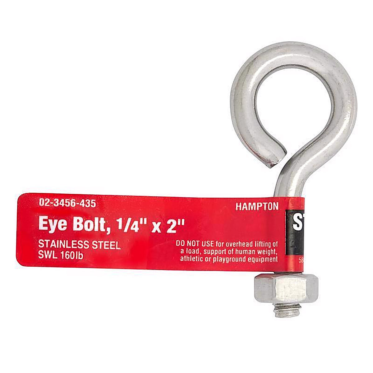 Hampton 02-3456-435 1/4 in. x 2 in. L Stainless Stainless Steel Eyebolt Nut Included
