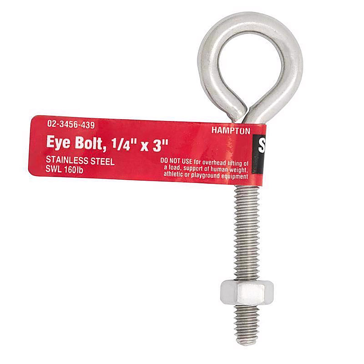 Hampton 02-3456-439 1/4 in. x 3 in. L Stainless Stainless Steel Eyebolt Nut Included