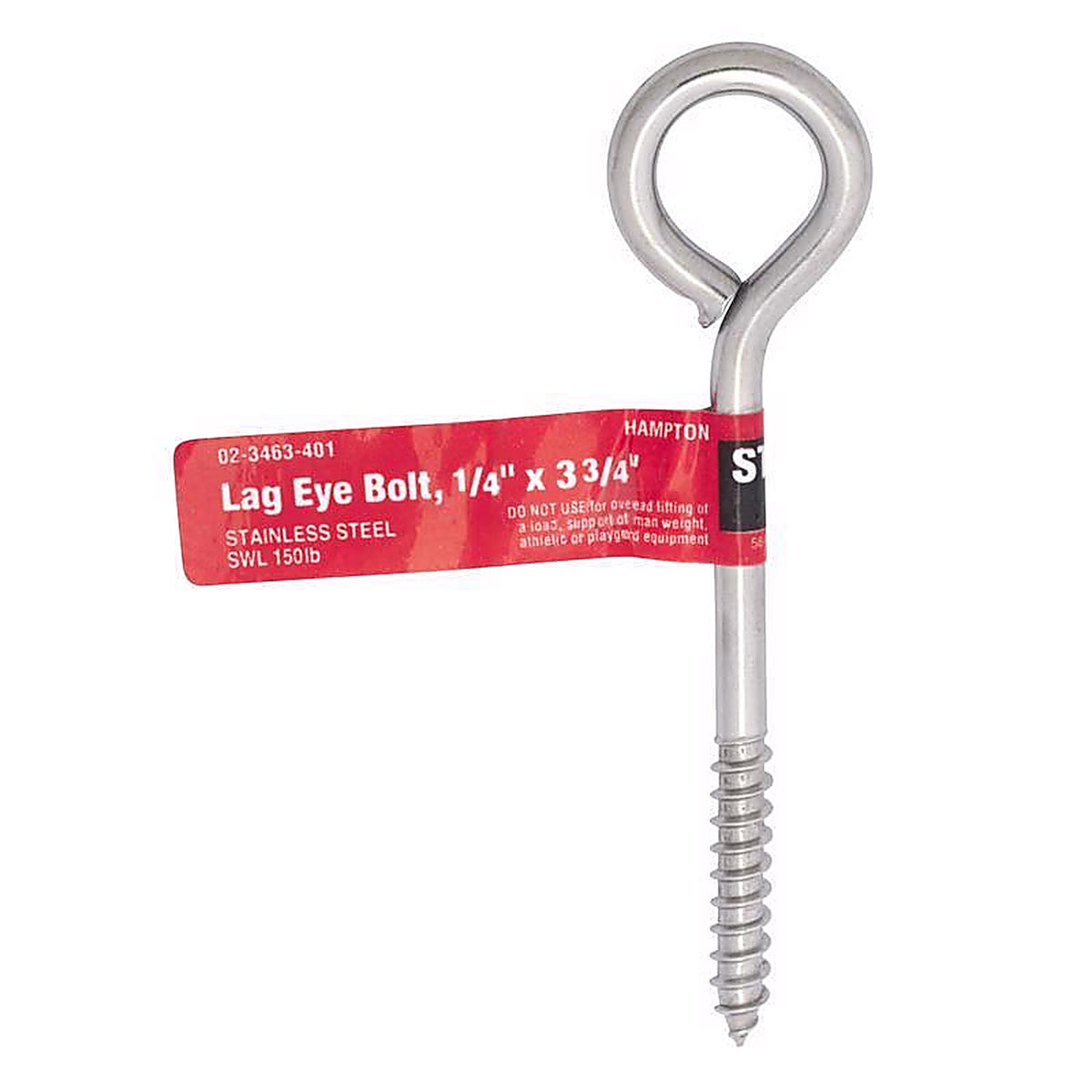 Hampton 02-3463-401 1/4 in. x 3-3/4 in. L Stainless Stainless Steel Lag Thread Eyebolt