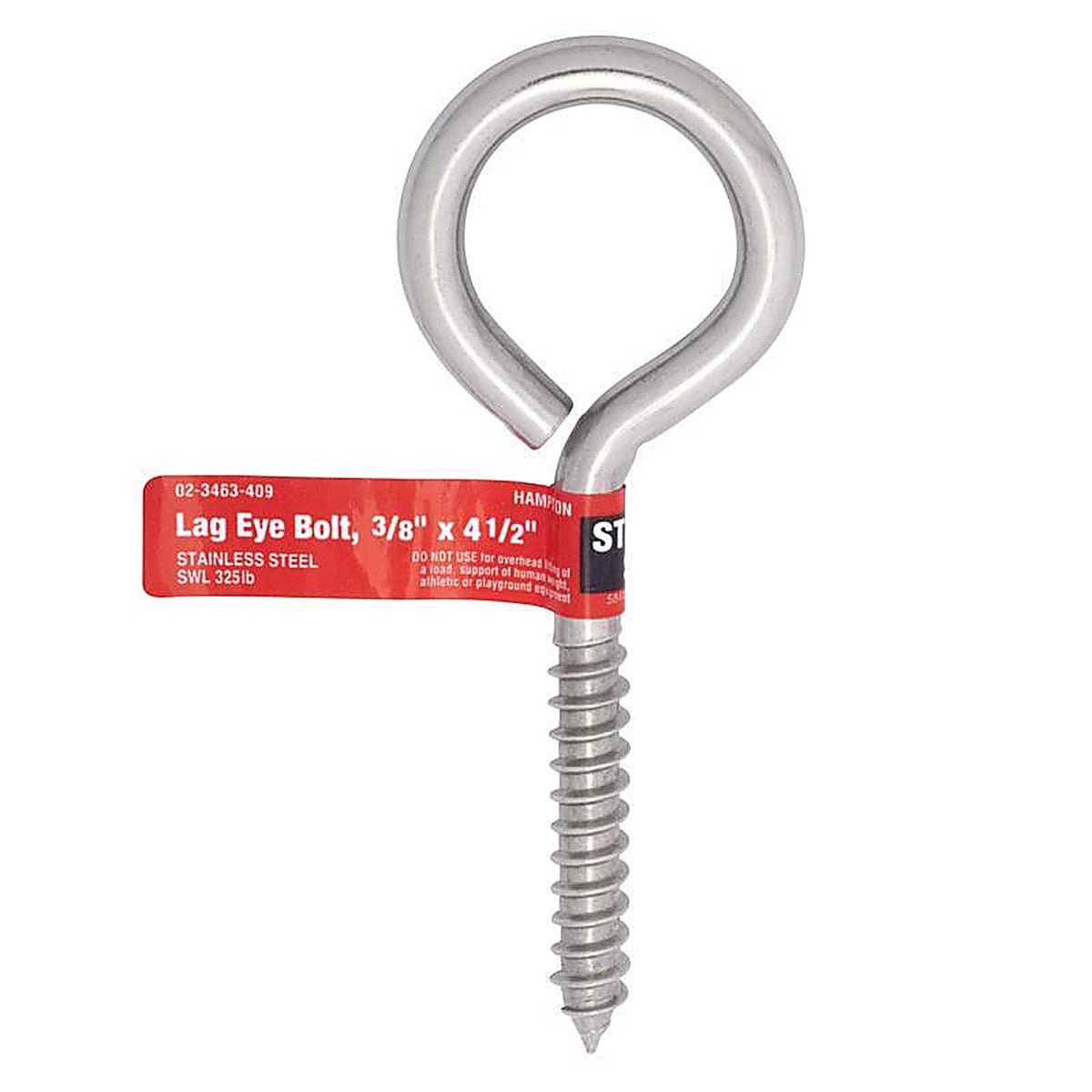 Hampton 02-3463-409 3/8 in. x 4-1/2 in. L Stainless Stainless Steel Lag Thread Eyebolt