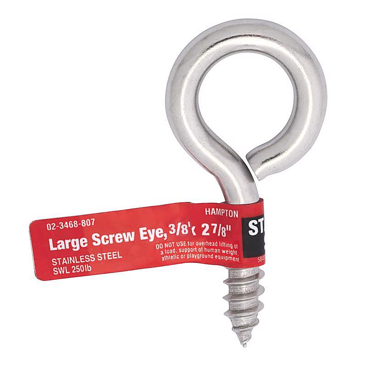 Hampton 02-3468-807 3/8 in. Dia. x 2-7/8 in. L Polished Stainless Steel Screw Eye 250 lb. capacity 1/Pack