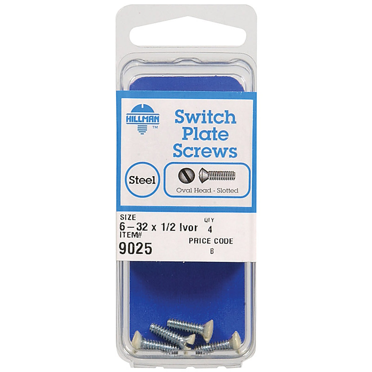 Hillman 9025 No. 6-32 x 1/2 in. L Slotted Oval Head Steel Machine Screws 4/Pack