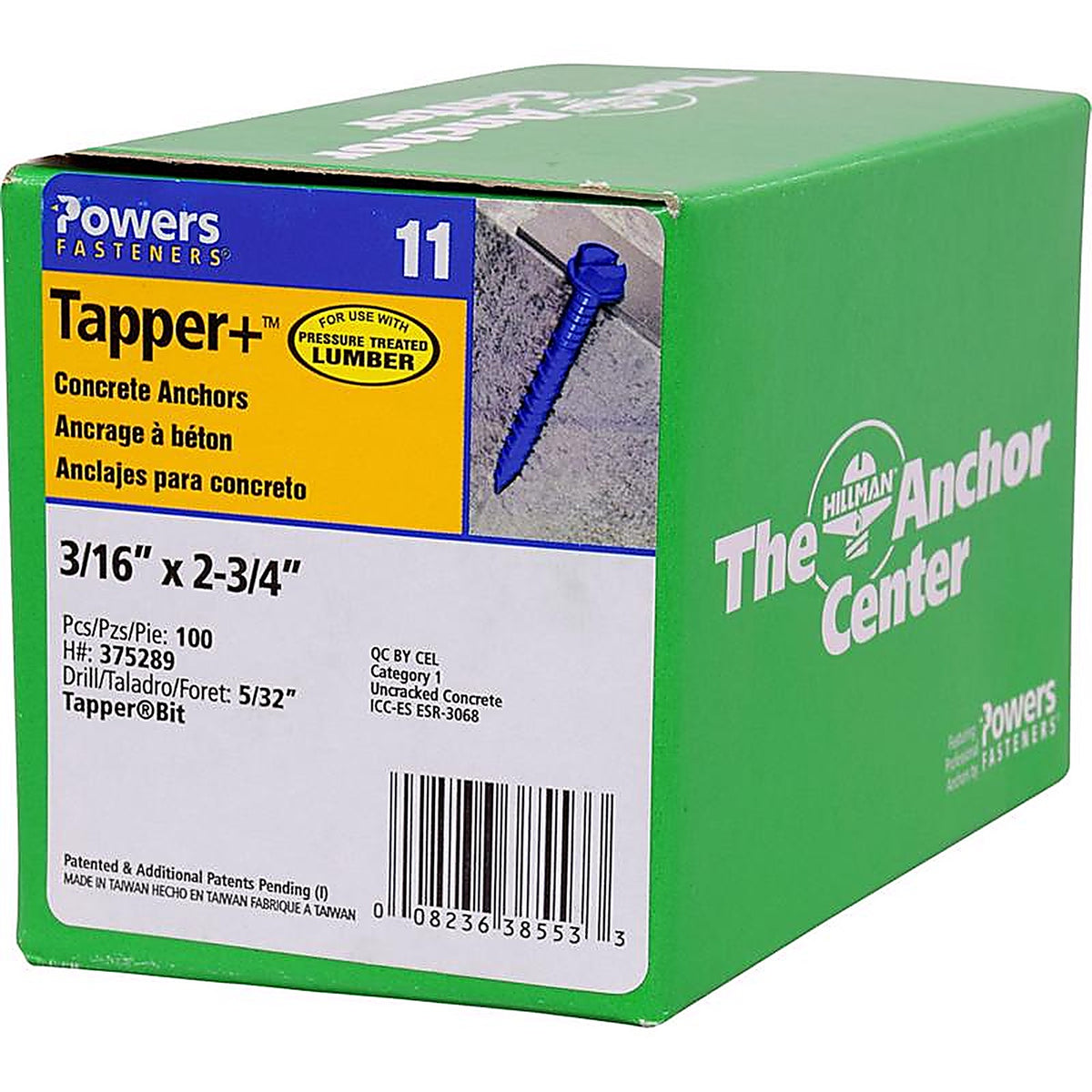 Hillman 375289 Tapper Steel Hex Head Concrete Screw Anchor 100/Pack
