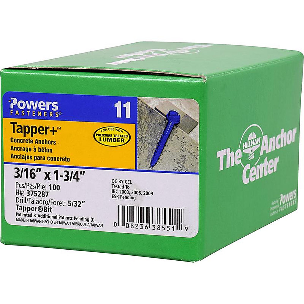 Hillman 375287 Tapper Steel Hex Head Concrete Screw Anchor 100/Pack
