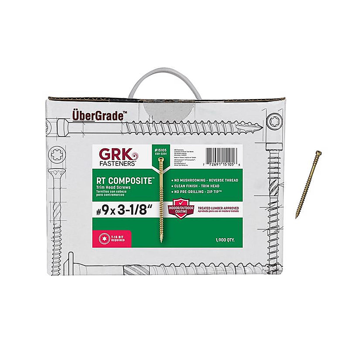 GRK Fasteners 15105 RT Composite No. 9 x 3-1/8 in. L Star Coated Screws 1900/Pack