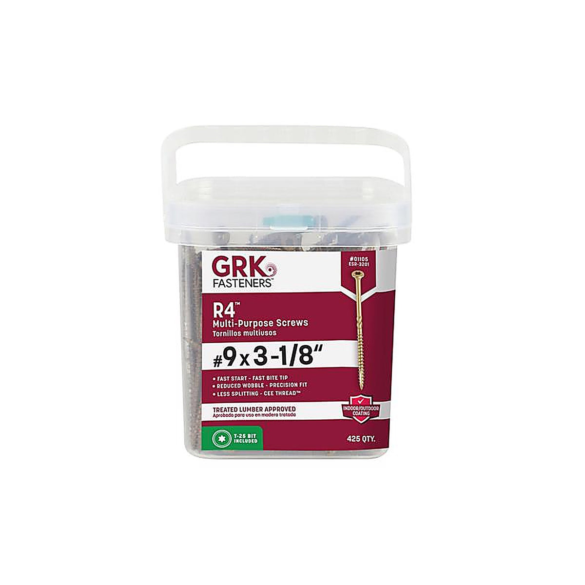 GRK Fasteners 1105 R4 No. 9 x 3-1/8 in. L Star Coated Multi-Purpose Screws 425/Pack