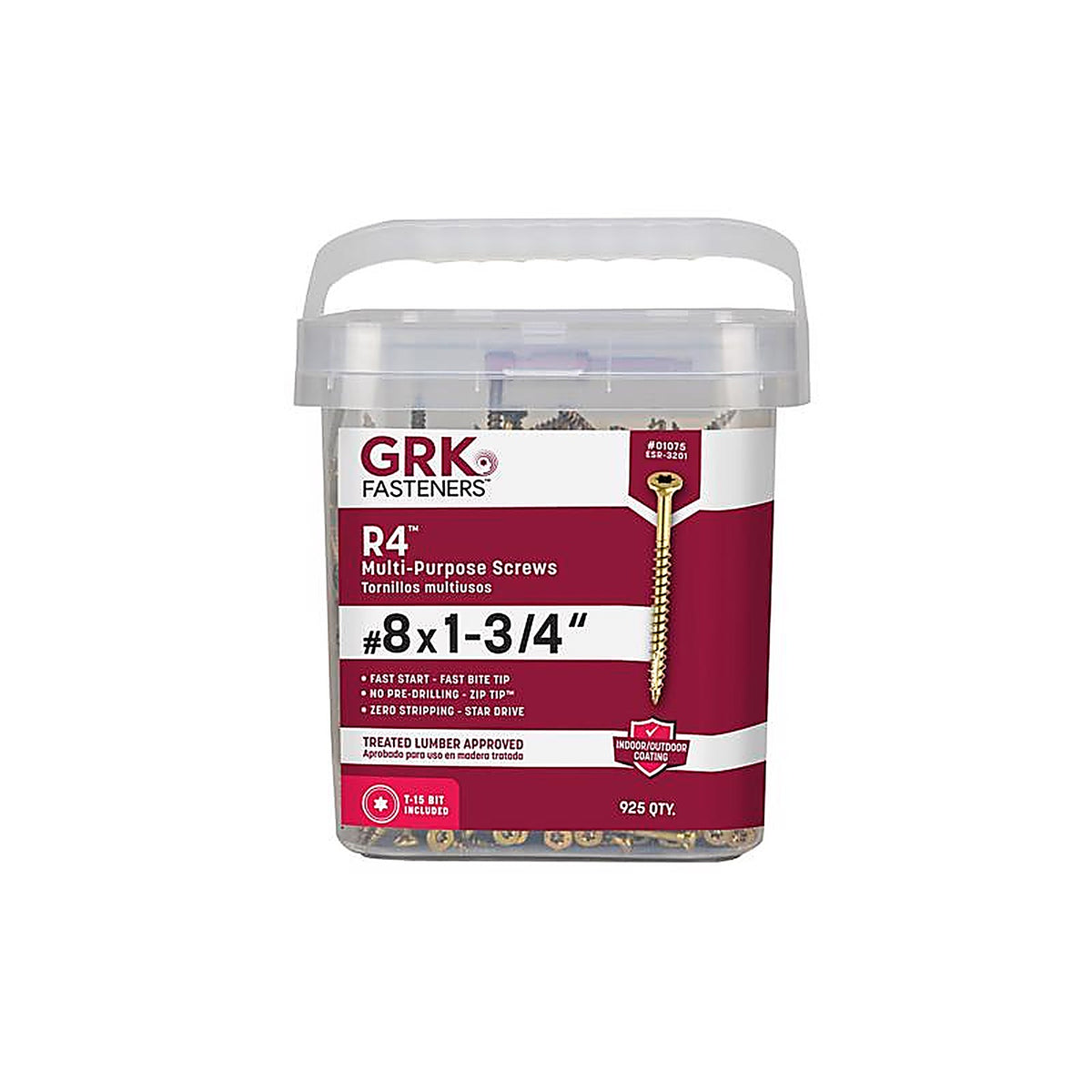 GRK Fasteners 1075 R4 No. 8 x 1-3/4 in. L Star Coated Multi-Purpose Screws 925/Pack