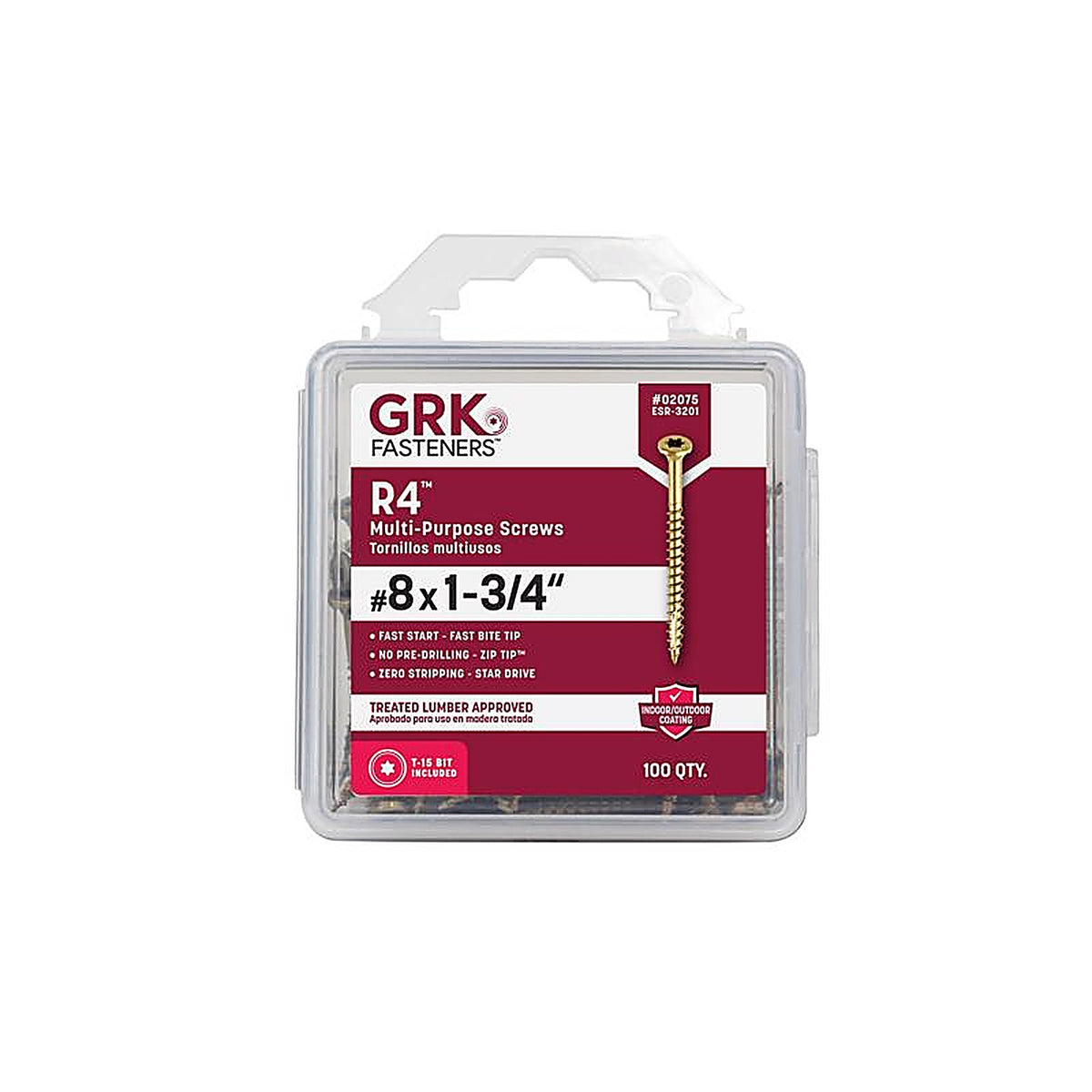 GRK Fasteners 2075 R4 No. 8 x 1-3/4 in. L Star Coated Multi-Purpose Screws 100/Pack