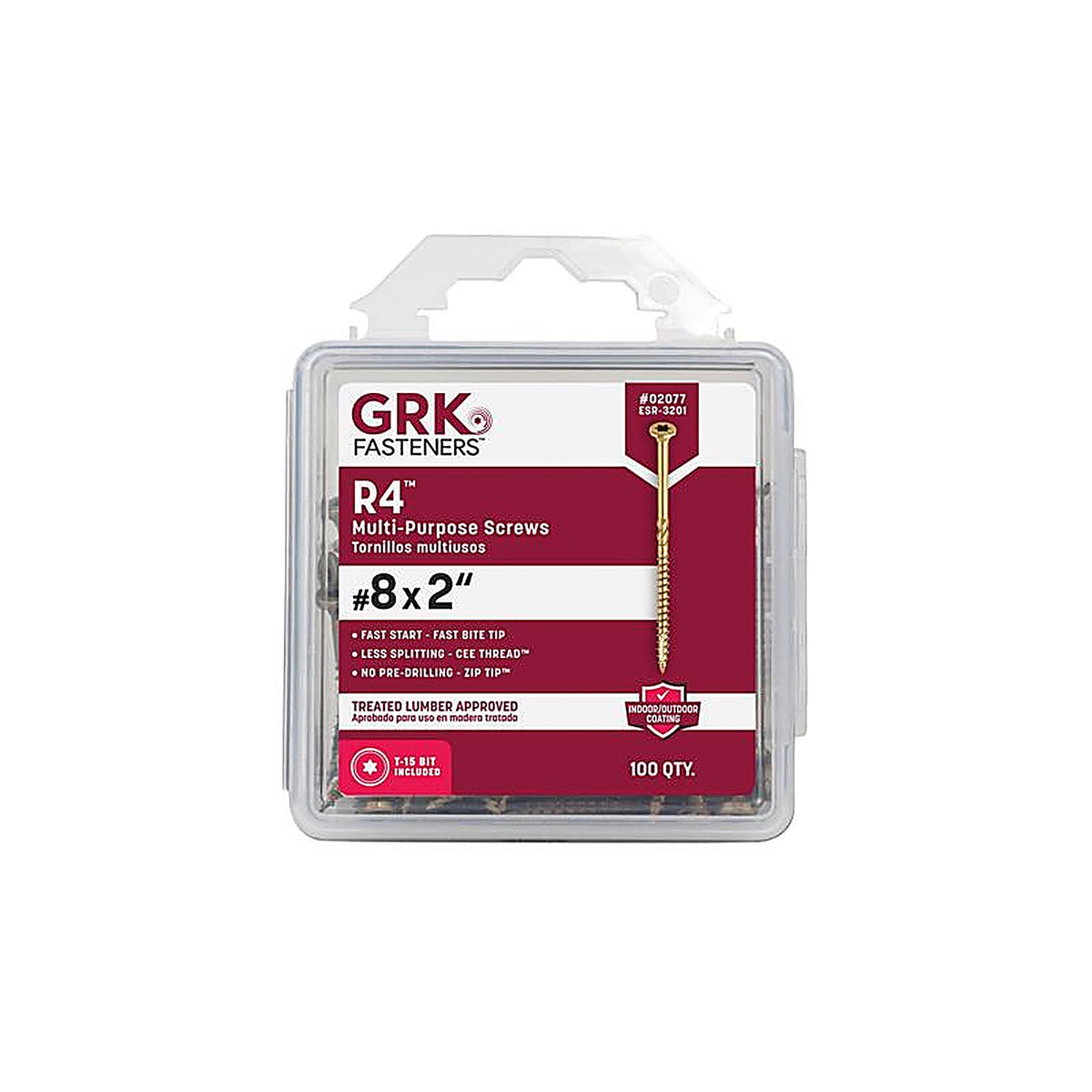 GRK Fasteners 2077 R4 No. 8 x 2 in. L Star Coated Multi-Purpose Screws 100/Pack