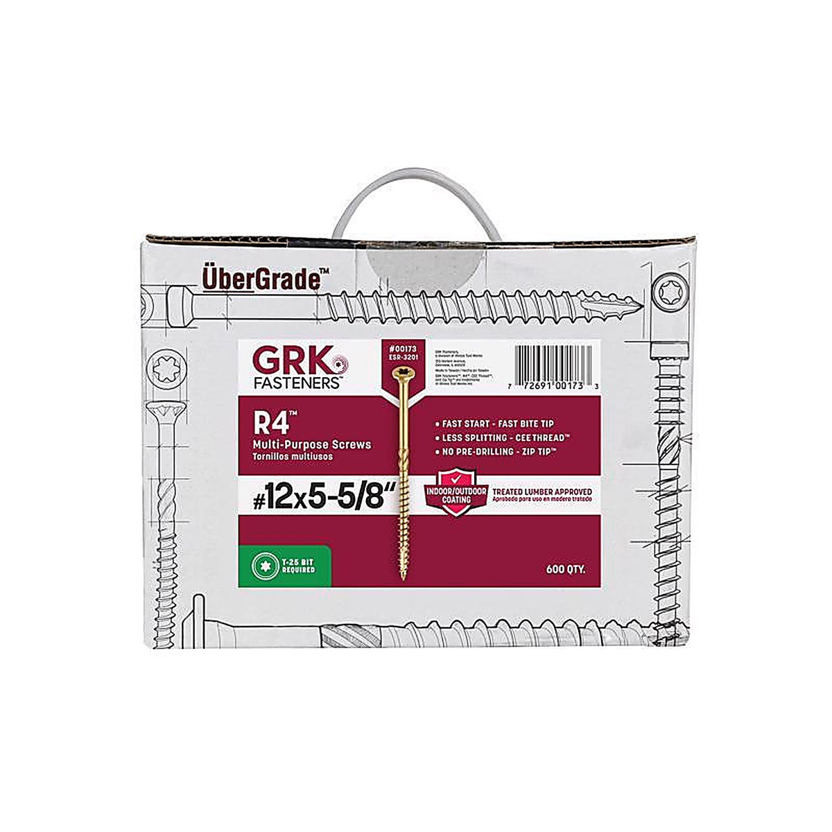 GRK Fasteners 173 R4 No. 12, No. 14 x 5-5/8 in. L Star Coated Multi-Purpose Screws 600/Pack