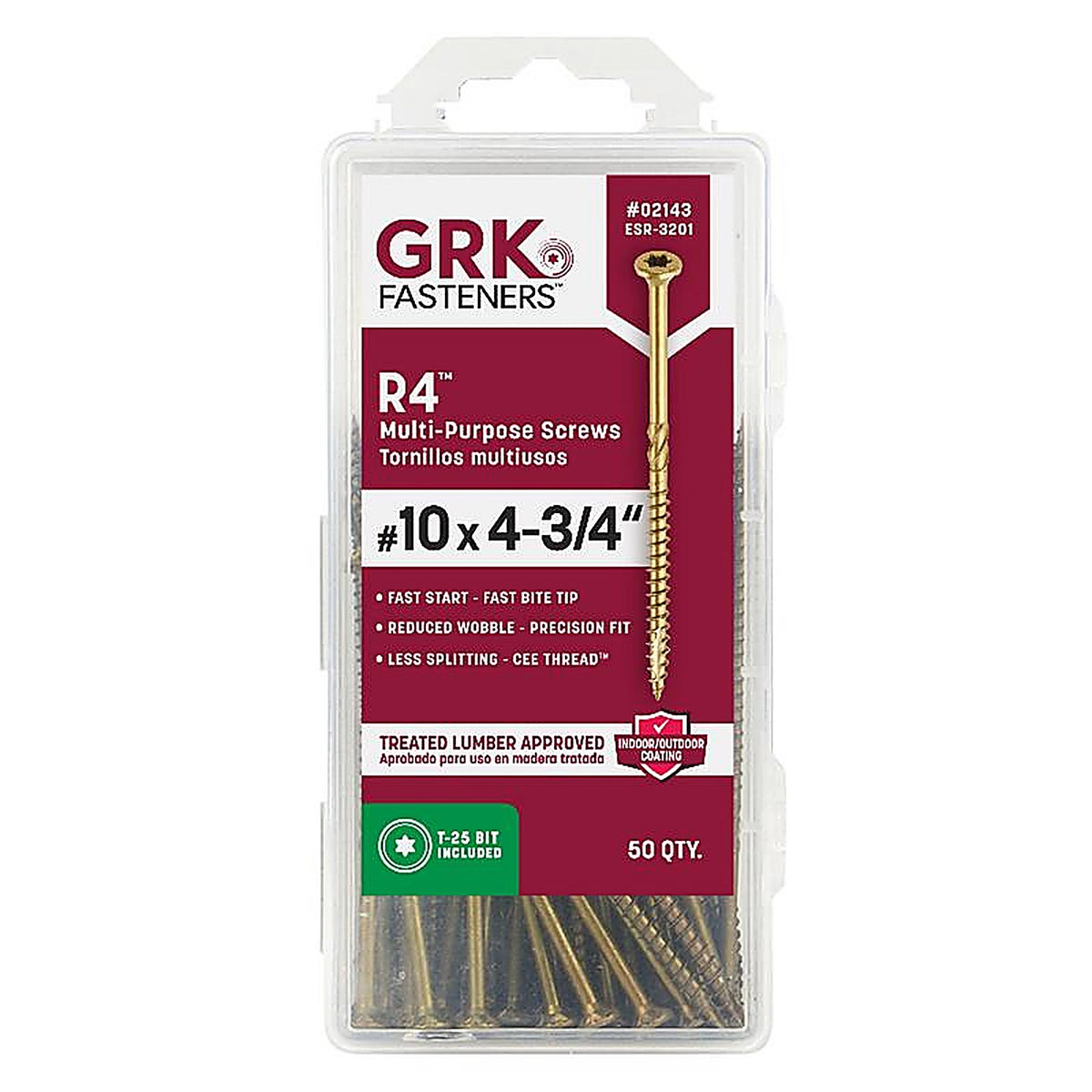 GRK Fasteners 2143 R4 No. 10 x 4-3/4 in. L Star Coated Multi-Purpose Screws 50/Pack