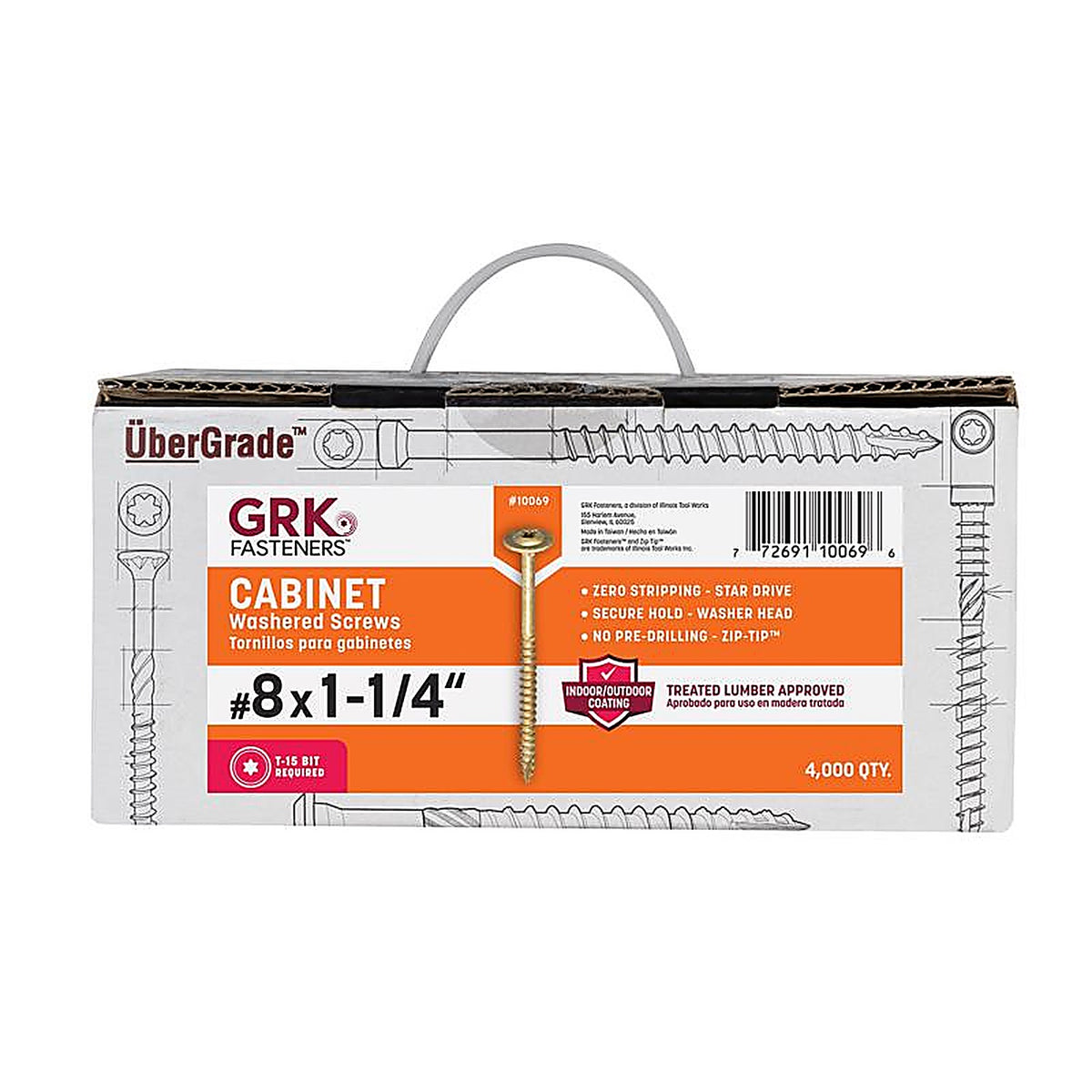 GRK Fasteners 10069 No. 8 x 1-1/4 in. L Star Coated Cabinet Screws 4000/Pack