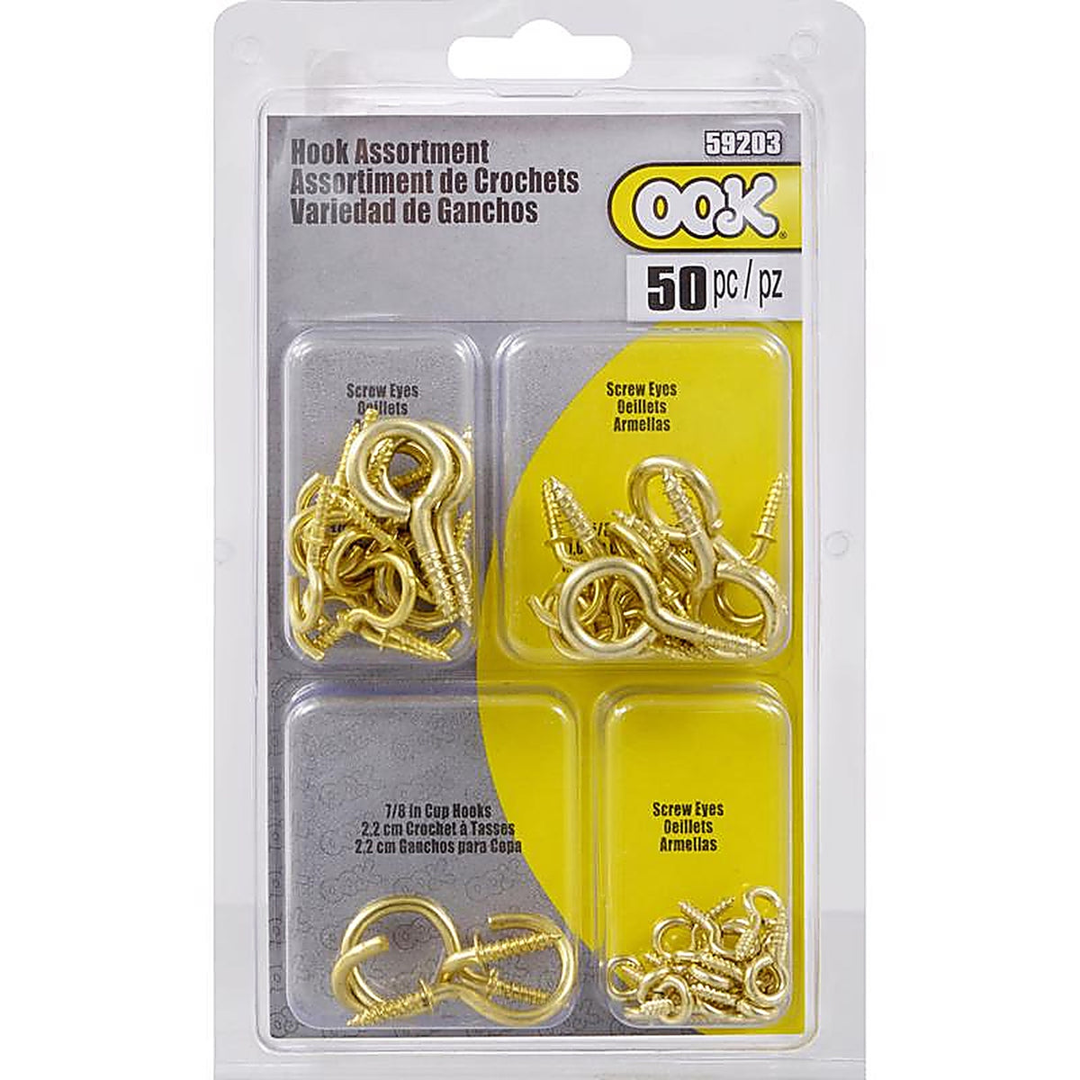 Hillman - 535654 - Ook Brass-Plated Gold Screw Eye and Cup Hook Kit 50 Pack