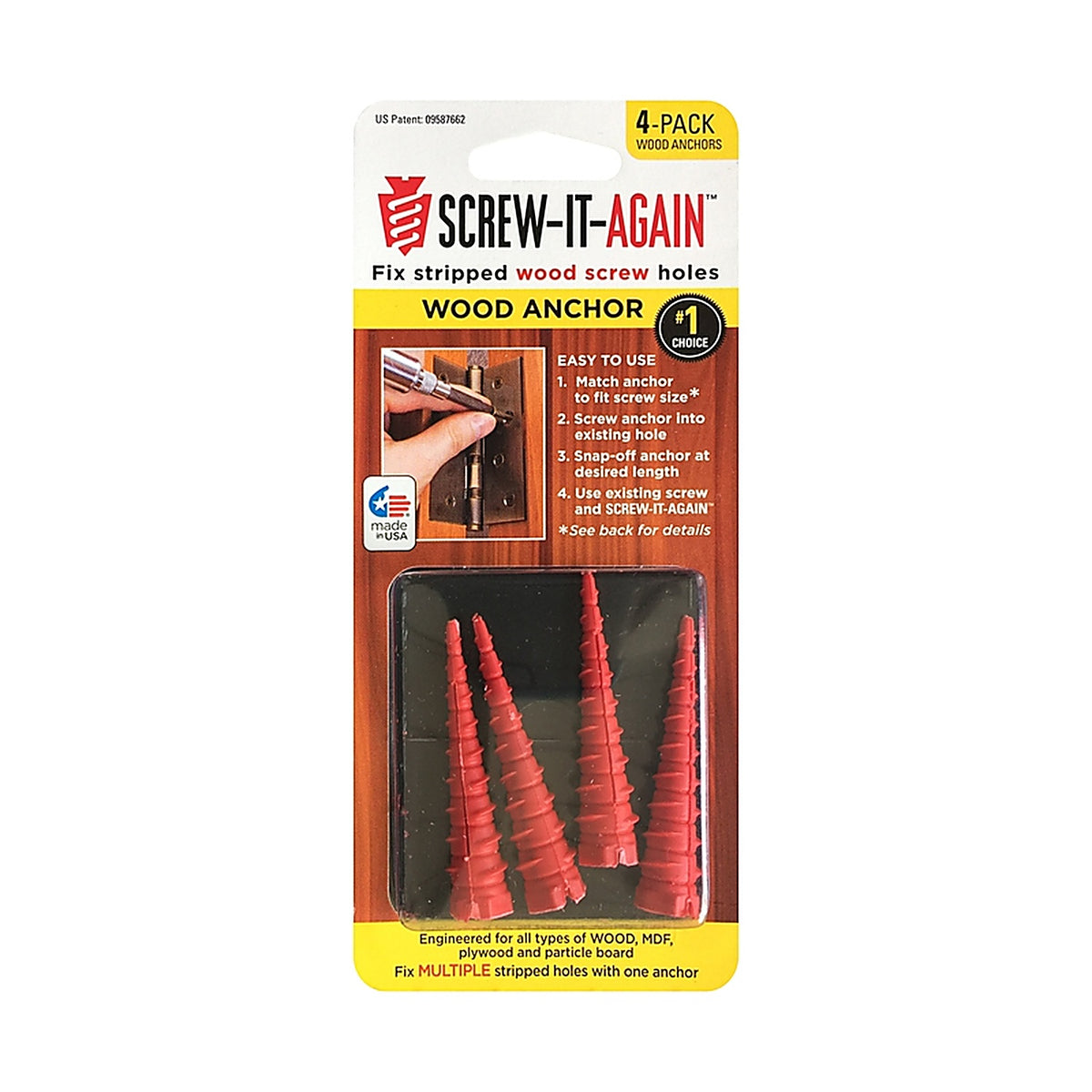 Screw-It-Again - SIA-4PK - 1/4 In. D X 1 In. L Polypropylene HEX Head Wood Anchor 4 Pack